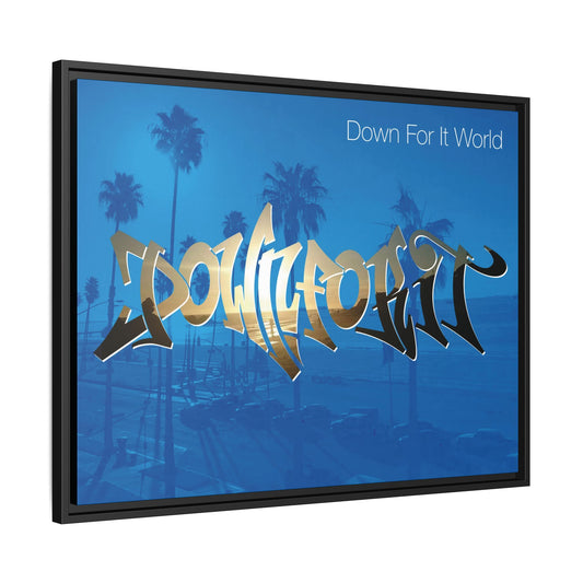 Down For It World Beach Framed Canvas Art 32"x24"