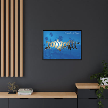 Down For It World Beach Framed Canvas Art 32"x24"