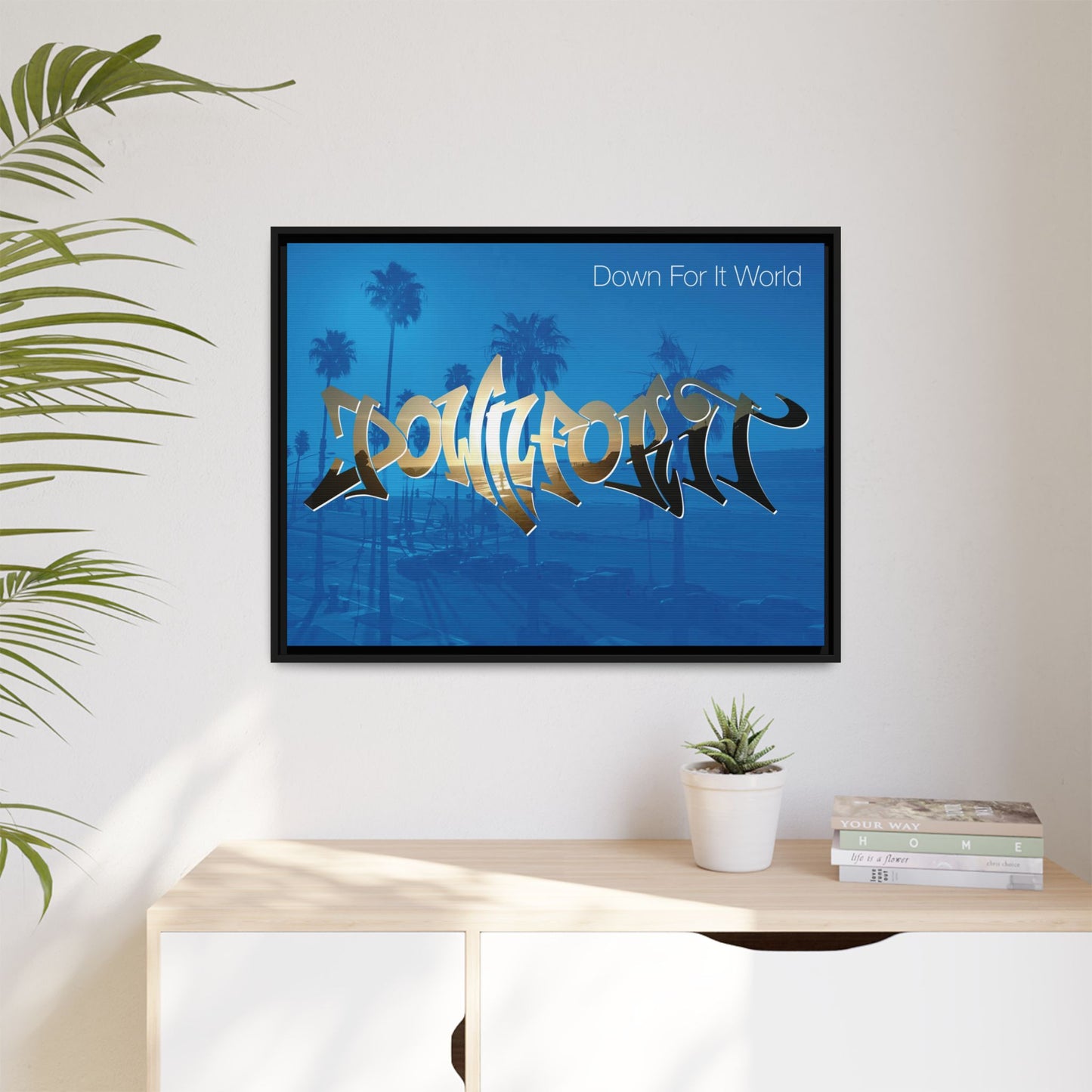 Down For It World Beach Framed Canvas Art 32"x24"