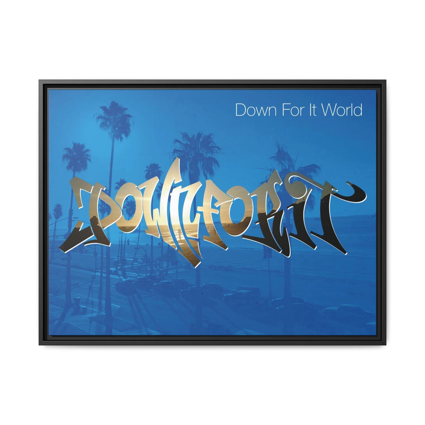 Down For It World Beach Framed Canvas Art 32"x24"