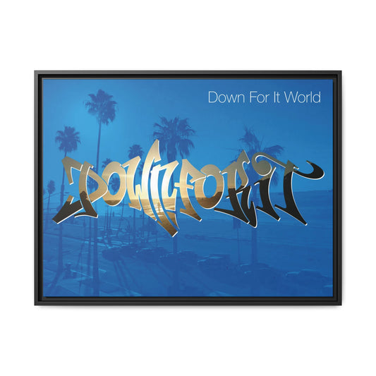 Down For It World Beach Framed Canvas Art 32"x24"